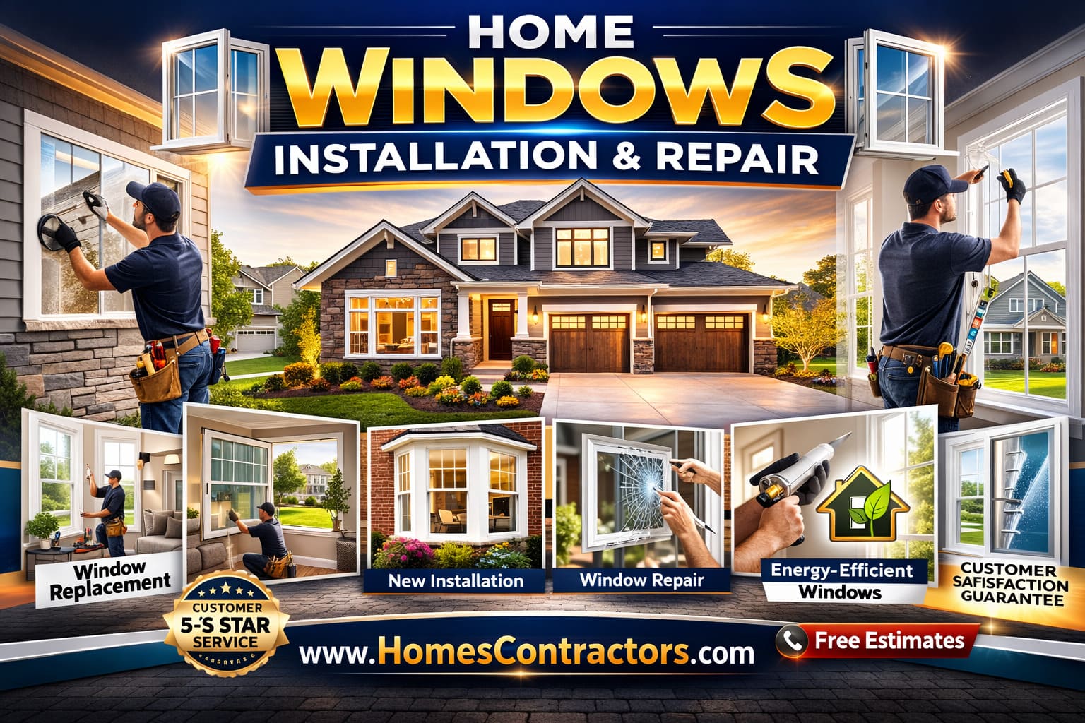 Window installation contractors installing energy efficient replacement windows